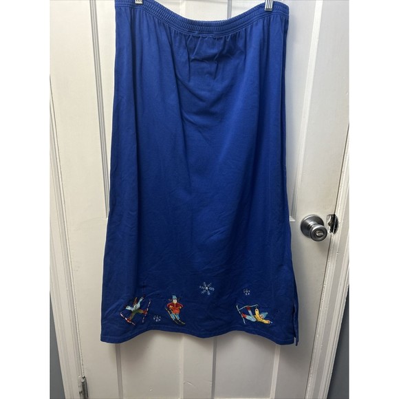 Vintage Michael Simon Women’s XL Skiing Embroidered Cardigan and Skirt SET Blue - Picture 5 of 11